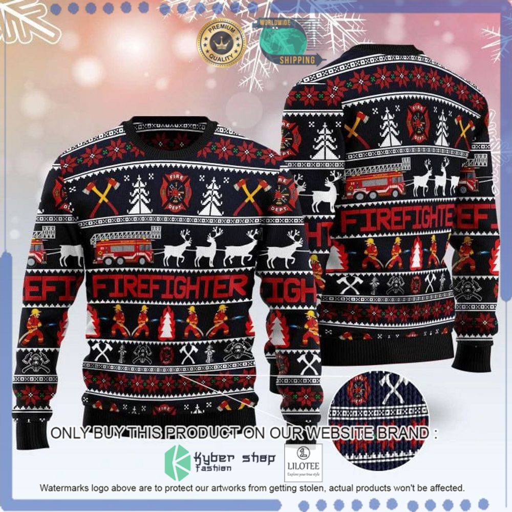 fire fighter deer xmas christmas sweater 1 53217