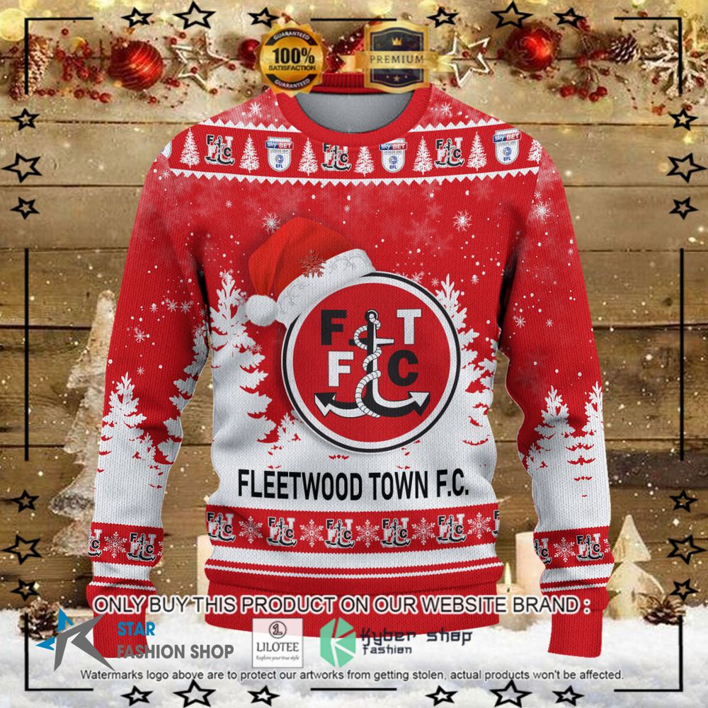 fleetwood town f c red white christmas sweater 1 50653