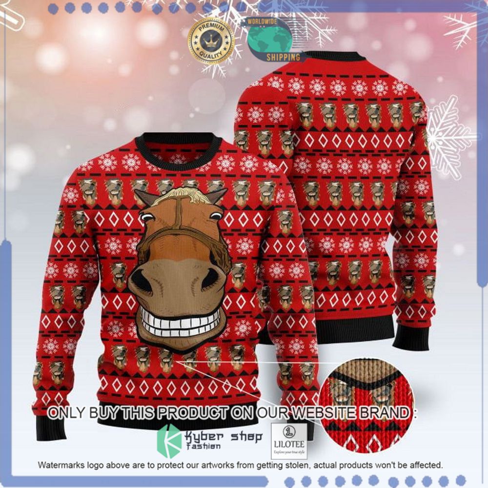 funny horse red christmas sweater 1 10512