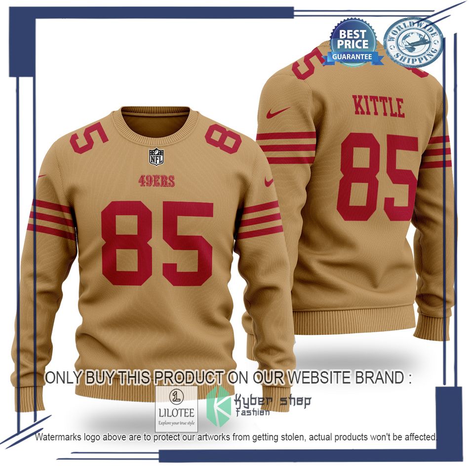 george kittle 85 san francisco 49ers nfl brown wool sweater 1 64688
