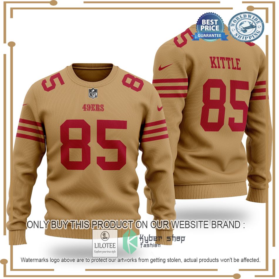 george kittle 85 san francisco 49ers nfl brown wool sweater 1 81110