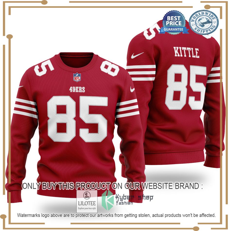 george kittle 85 san francisco 49ers nfl red wool sweater 1 32481