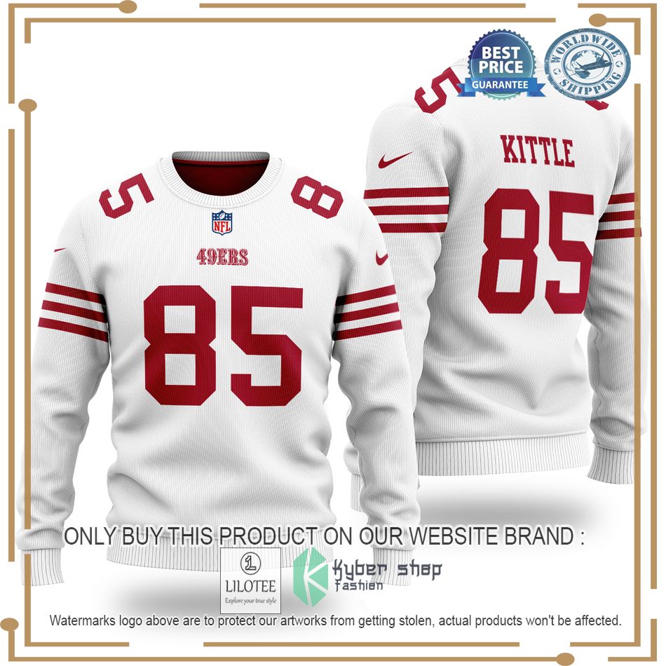 george kittle 85 san francisco 49ers nfl white wool sweater 1 31885