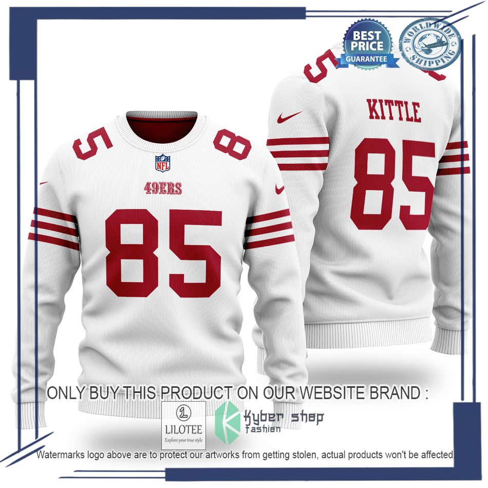 george kittle 85 san francisco 49ers nfl white wool sweater 1 73113