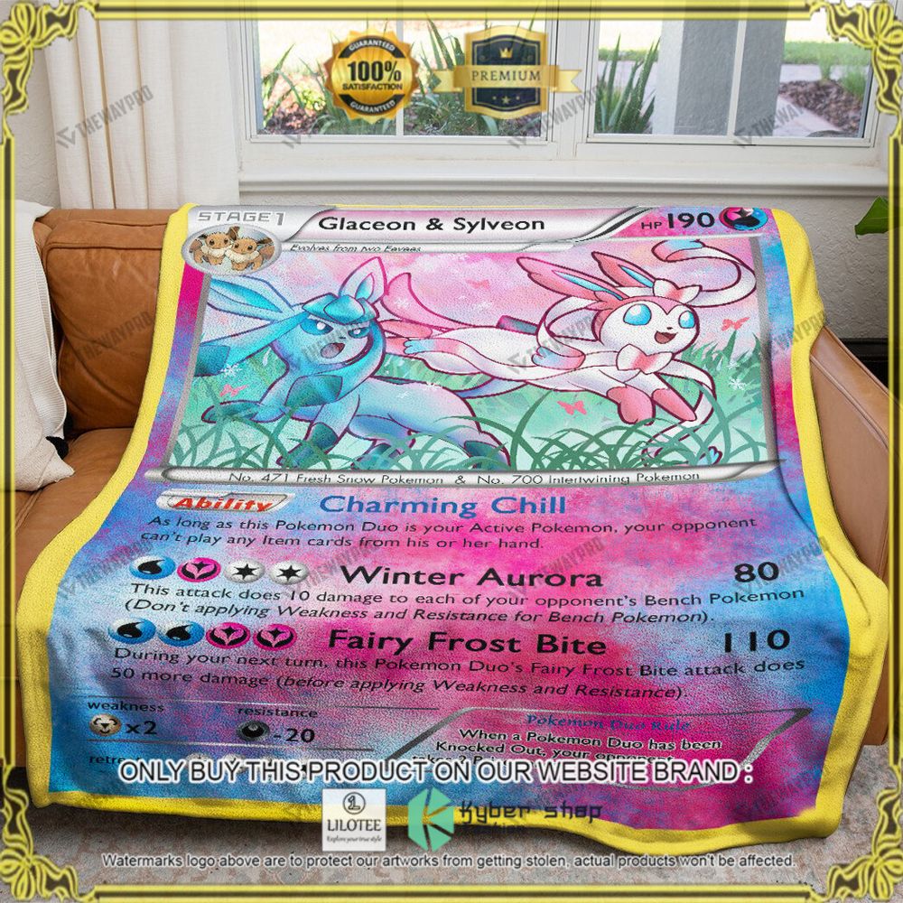 Glaceon and Sylveon Duo Card Custom Pokemon Soft Blanket - LIMITED EDITION 9
