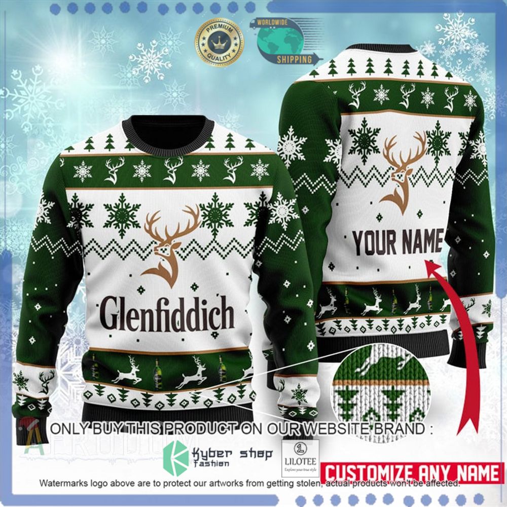 glenfiddich whisky your name green white christmas sweater 1 46653