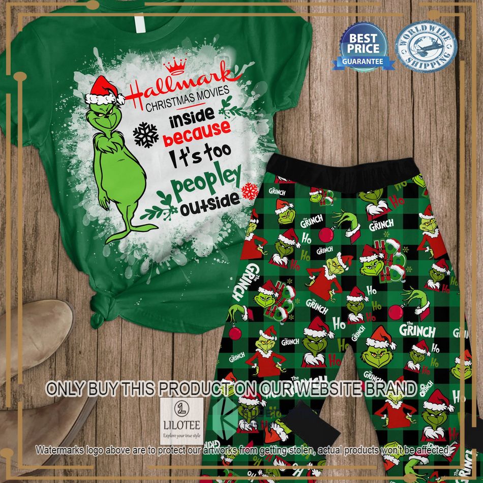 Grinch Hallmark Christmas Movies Inside Because It's Too Peopley Outside Pajamas Set - LIMITED EDITION 11