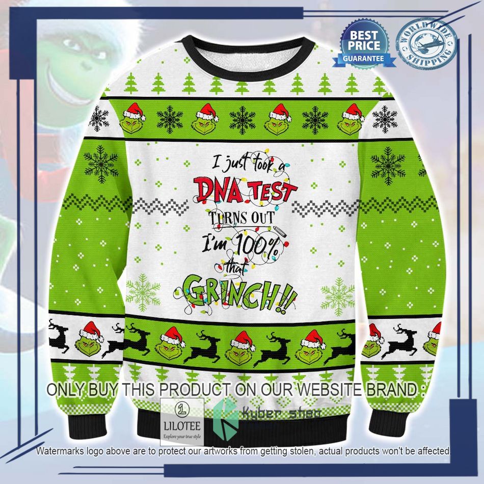 grinch i just took a dna test ugly christmas sweater 1 49288