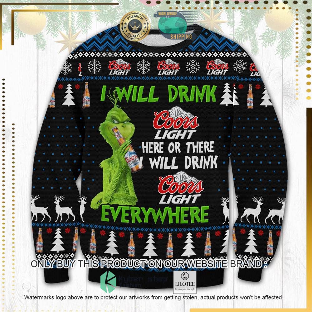 grinch i will drink coors light everywhere knitted christmas sweater 1 22726