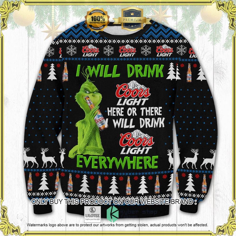 grinch i will drink coors light everywhere knitted christmas sweater 1 64630