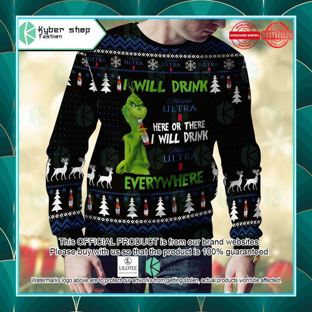 grinch i will drink everywhere michelob ultra sweater 2 188