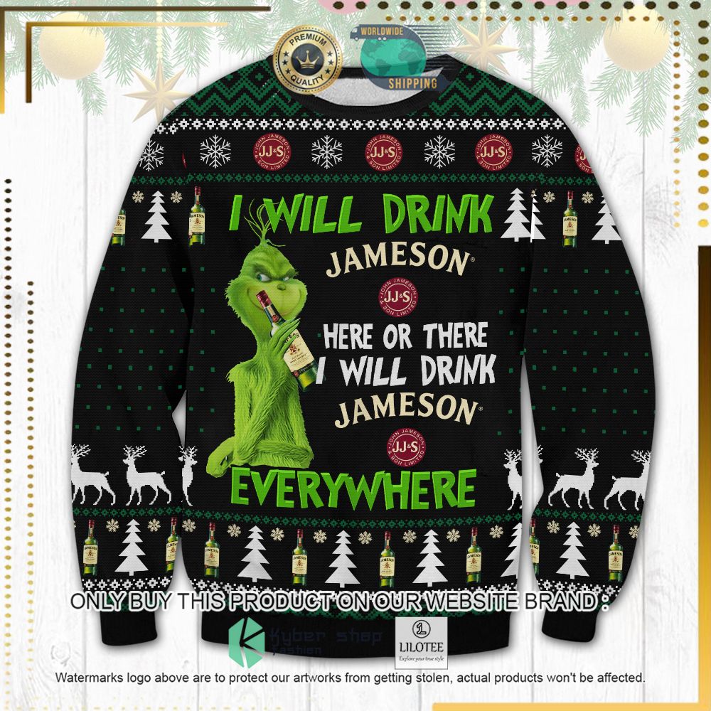 grinch i will drink jameson everywhere knitted christmas sweater 1 11187