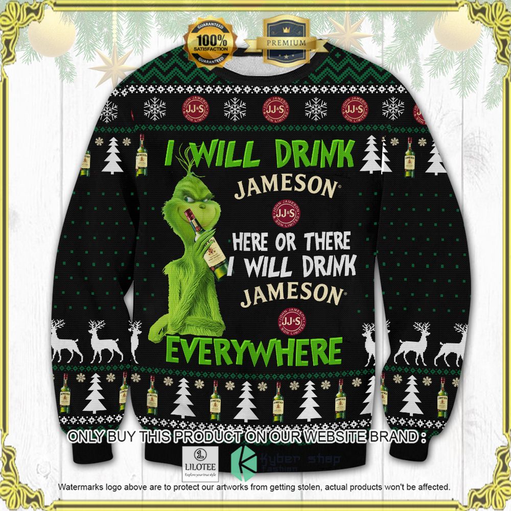 grinch i will drink jameson everywhere knitted christmas sweater 1 28873