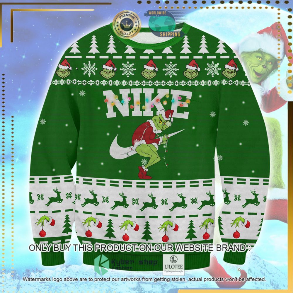 grinch nike green white ugly sweater 1 42834