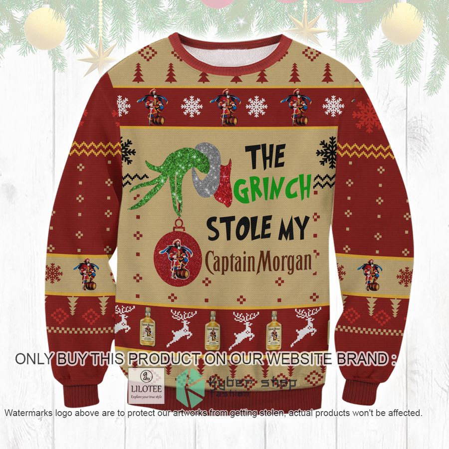 Grinch Stole Captain Morgan Christmas Sweater, Sweatshirt 8