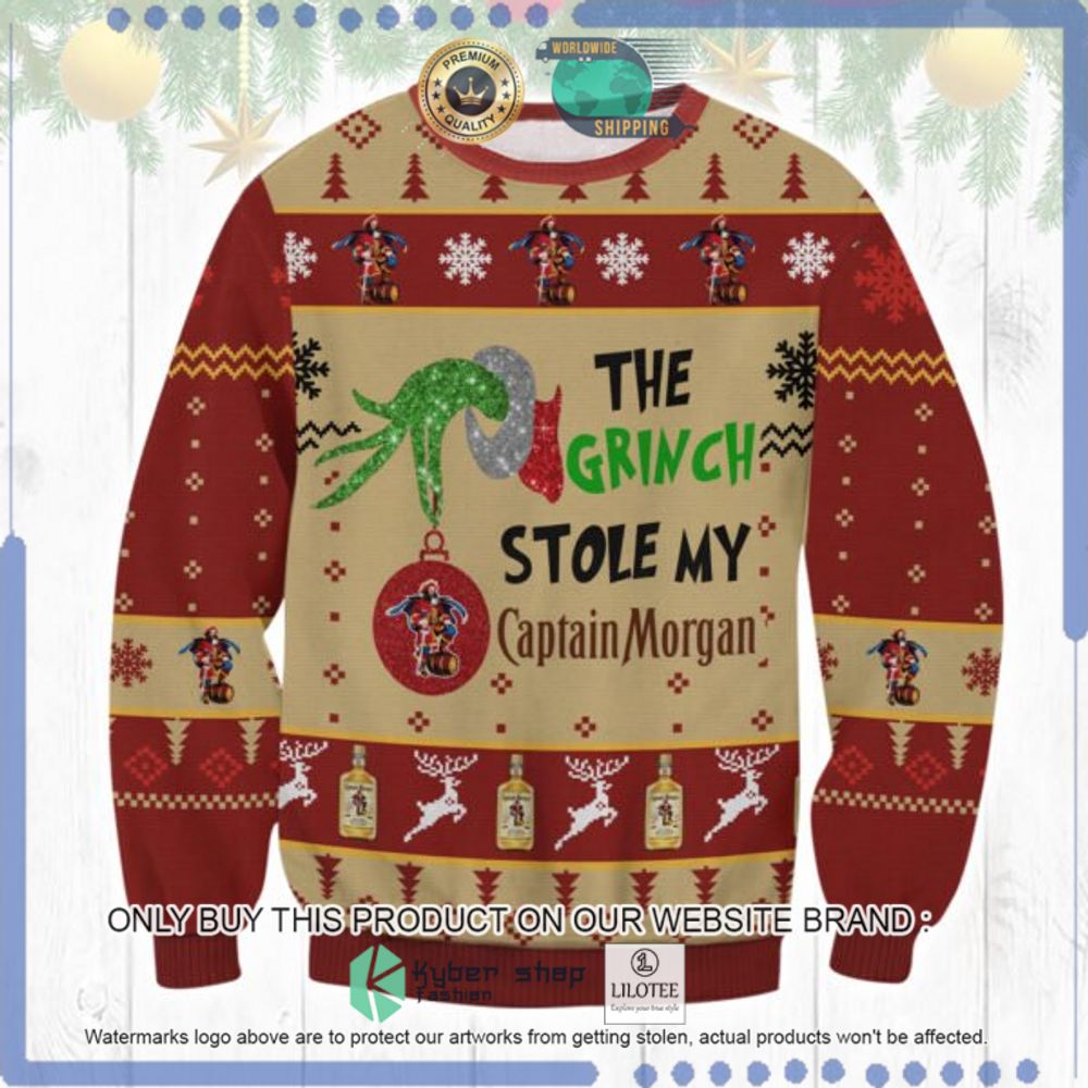 Grinch Stole Captain Morgan Ugly Christmas Sweater - LIMITED EDITION 8