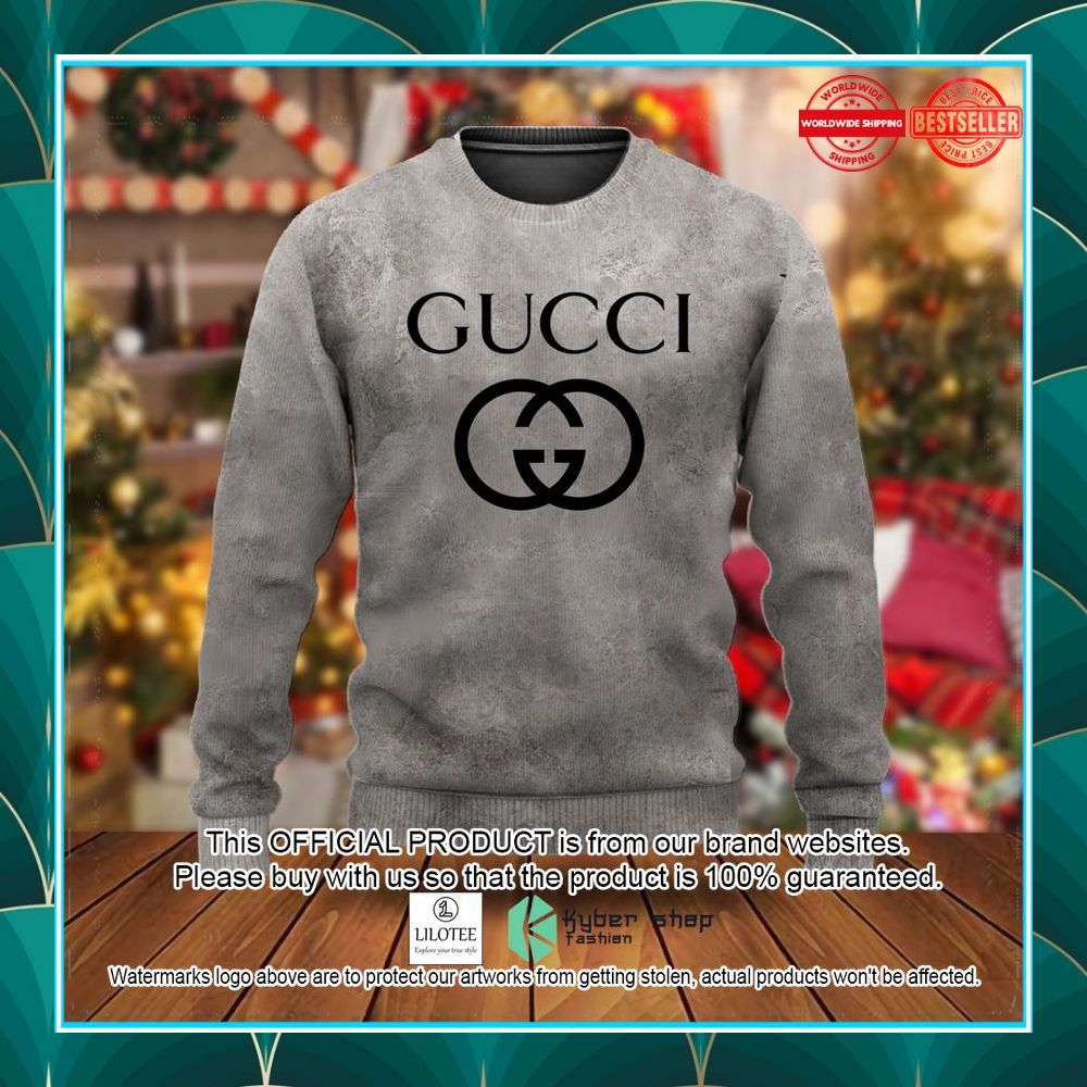 gucci black logo grey christmas sweater 1 876