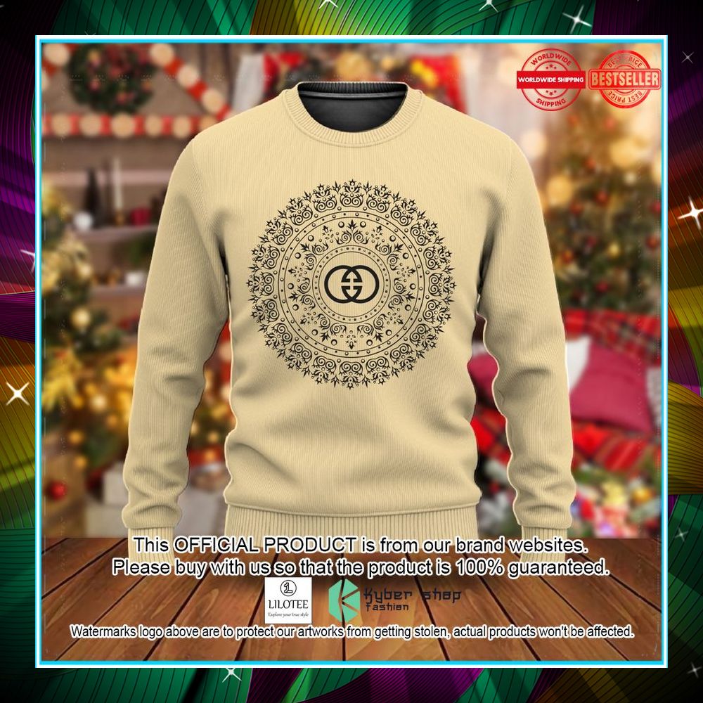 gucci circle pattern yellow christmas sweater 1 342