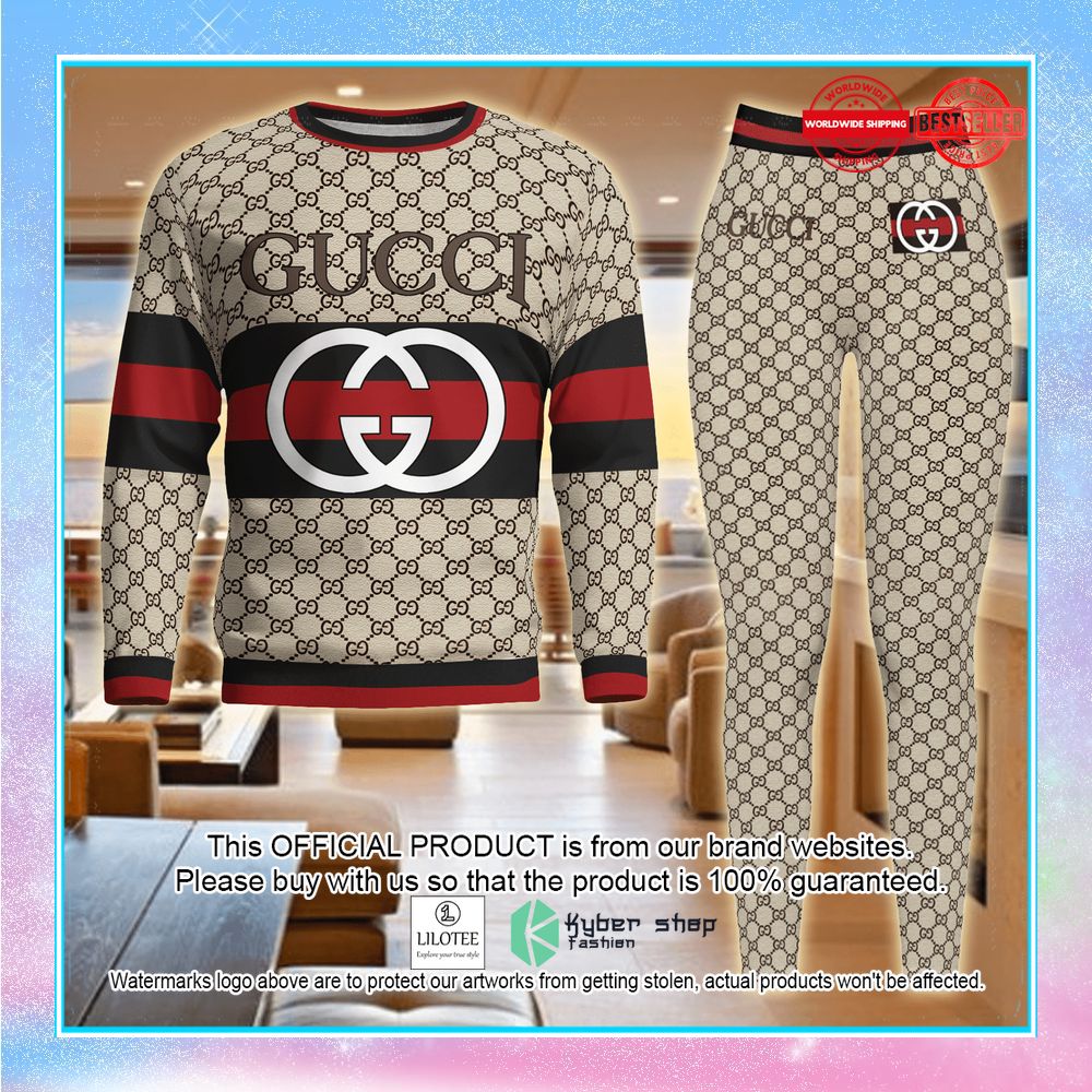 gucci logo khaki sweater leggings 1 599