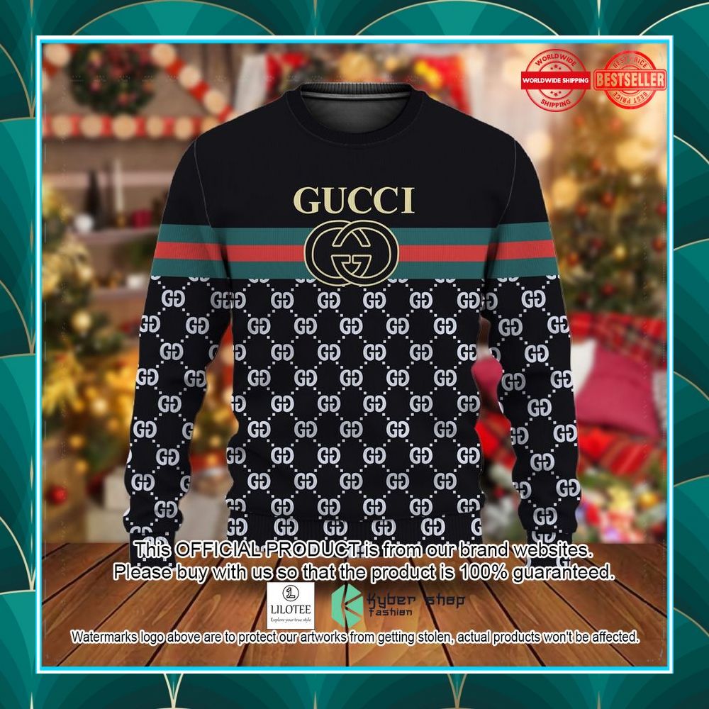 gucci red green line black christmas sweater 1 554