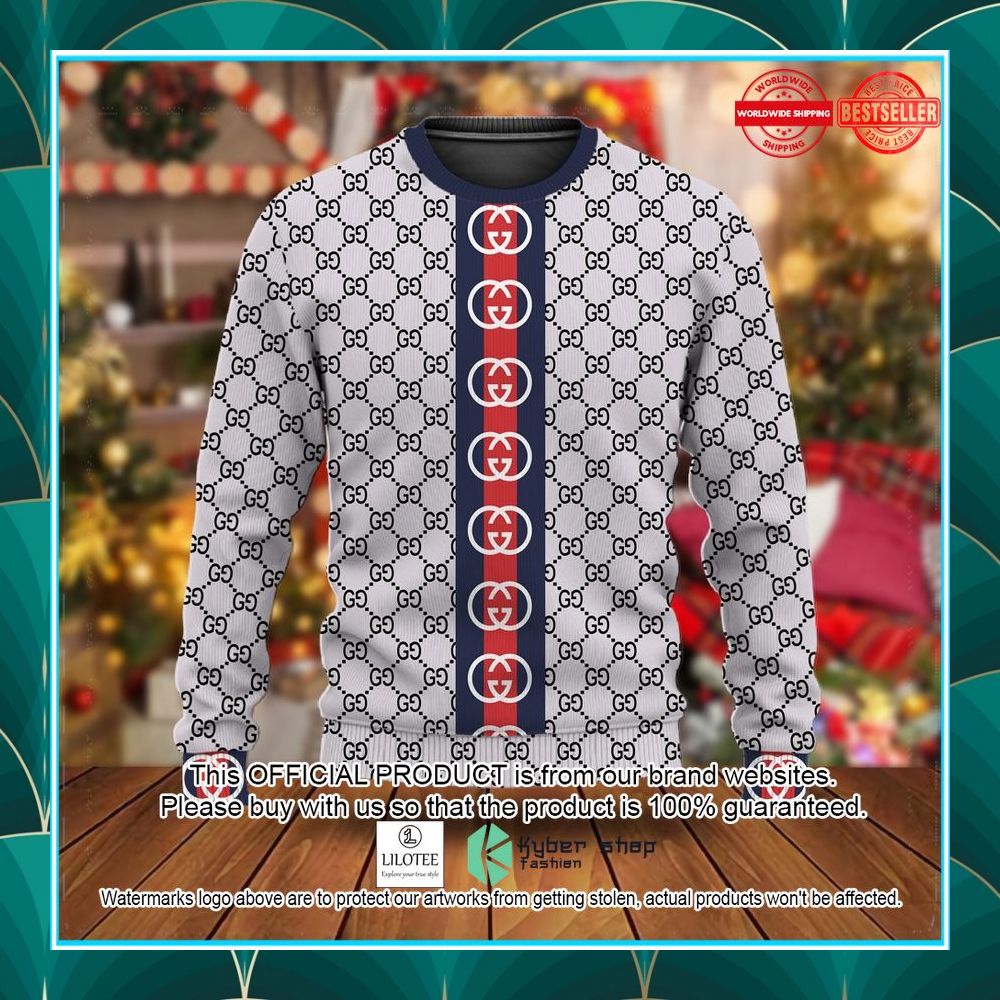 gucci red navy line white christmas sweater 1 460