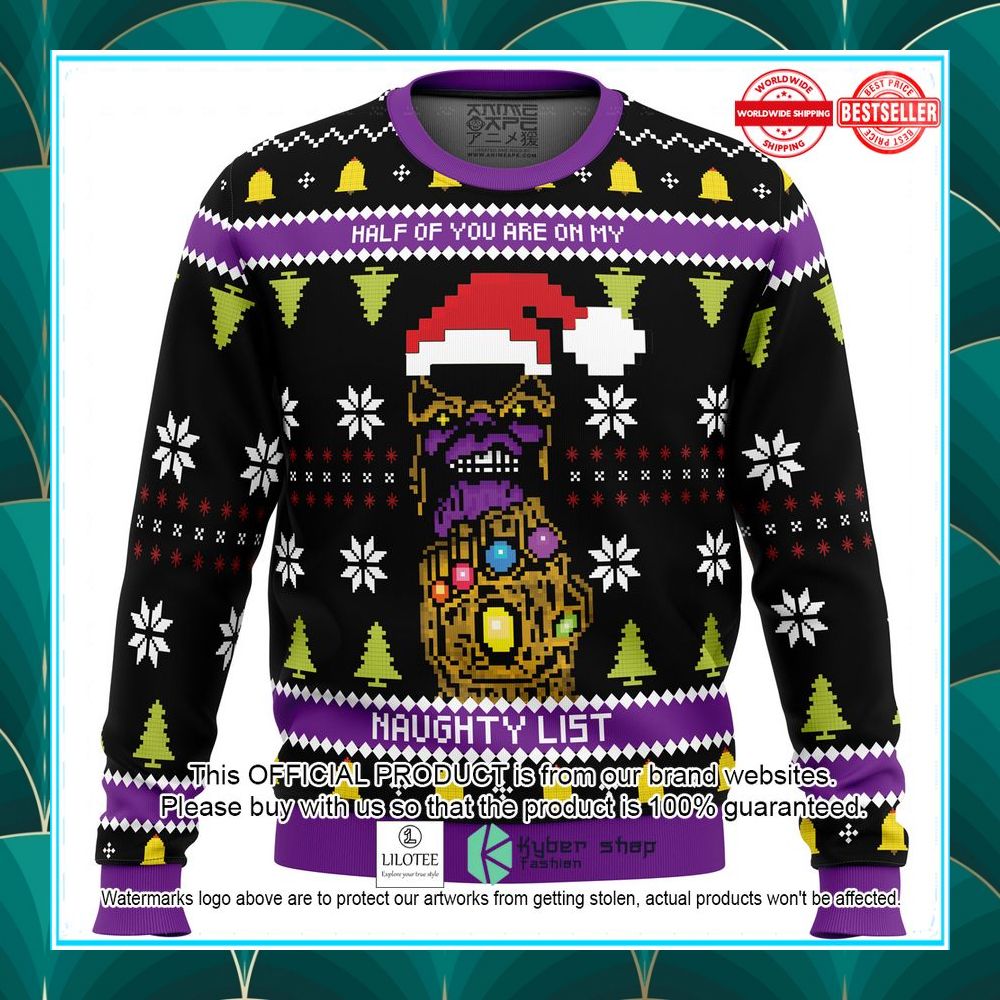 half of you are on my naughty list thanos christmas sweater 1 822