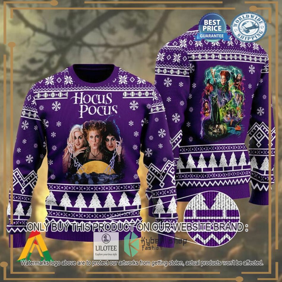 halloween hocus pocus witches purple ugly christmas sweater 1 3972