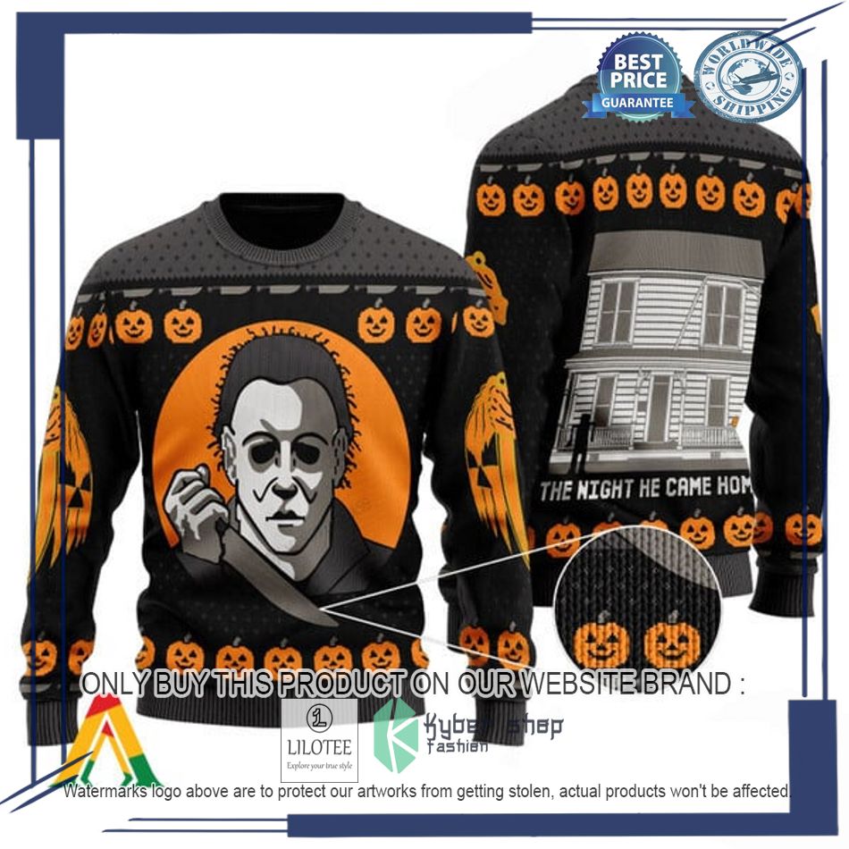 halloween michael myers pumpkin ugly christmas sweater 1 7300