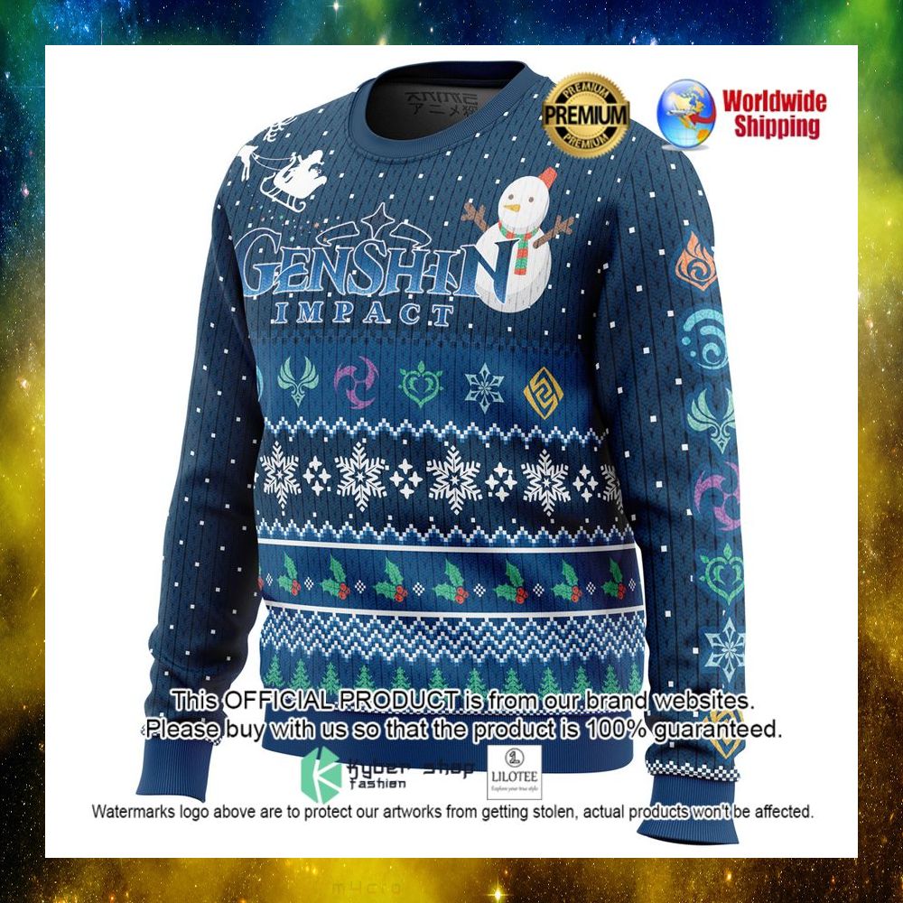 happy holidays genshin impact snowman christmas sweater 1 253