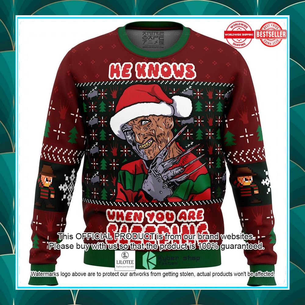 he knows when you are sleeping freddy krueger christmas sweater 1 207