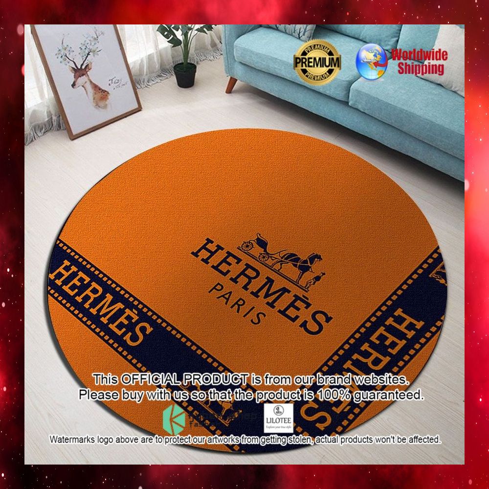 hermes paris orange round rug 1 34