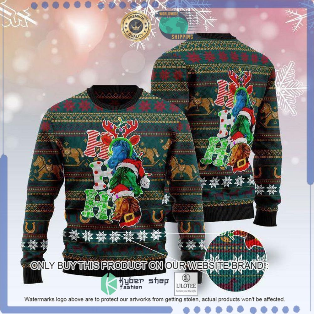 ho ho ho horse green christmas sweater 1 44255