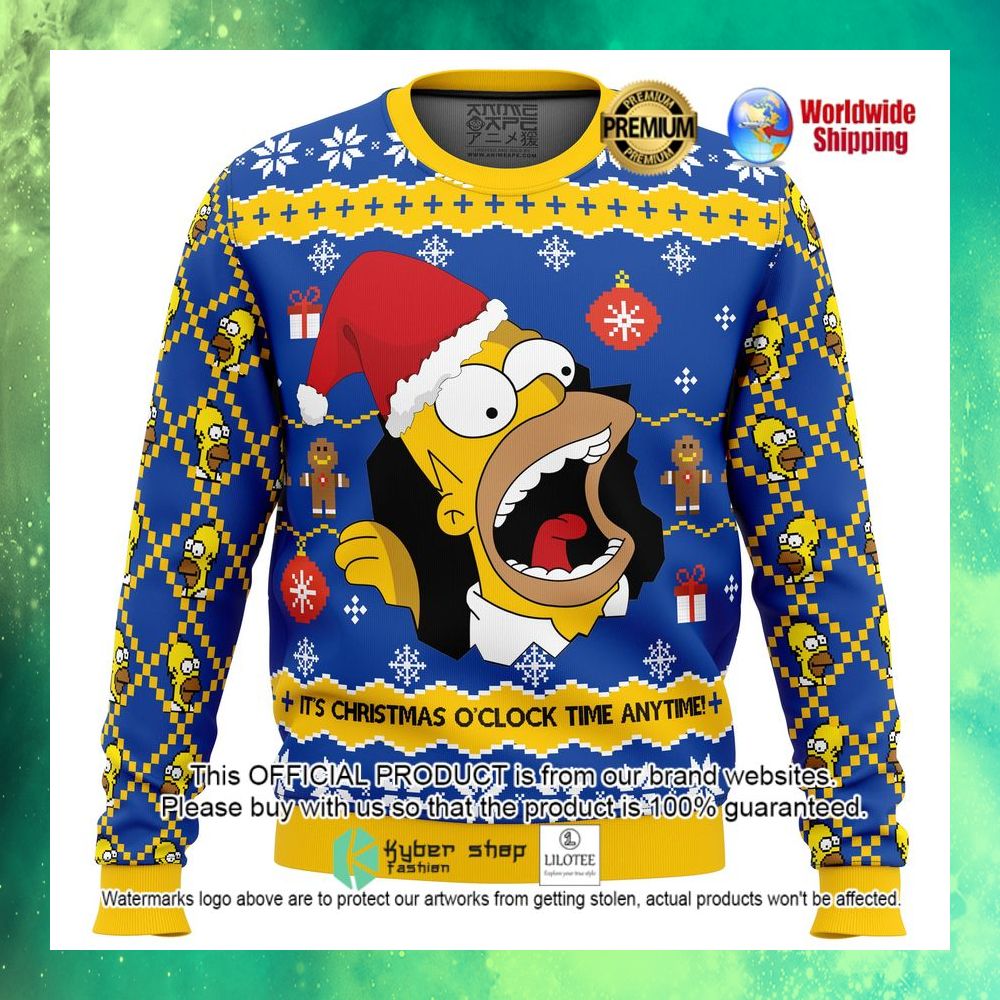 homer simpson the simpsons its christmas oclock time anytime christmas sweater 1 913