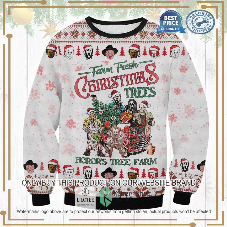 horror characters farm fresh christmas tree ugly christmas sweater 1 39454