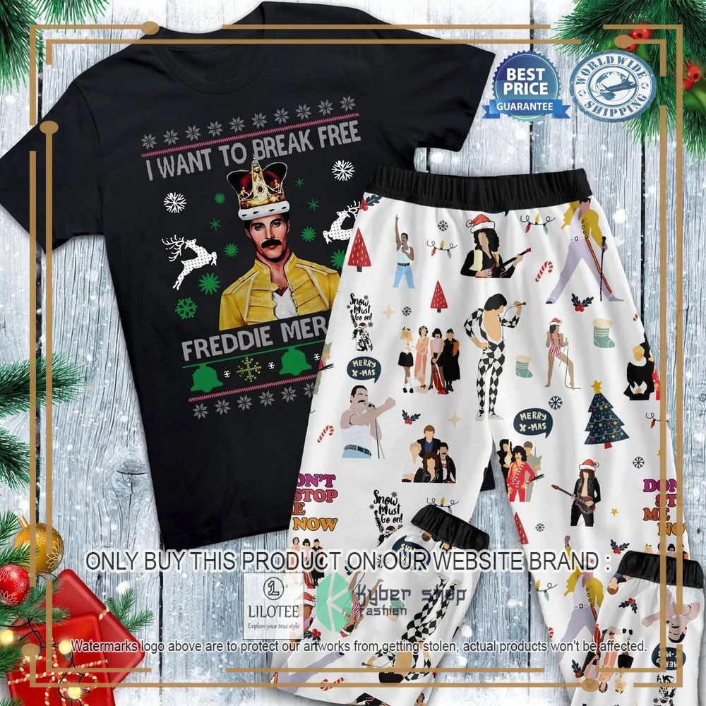 I want to break free Freddie Mercury Christmas Pajamas Set 9