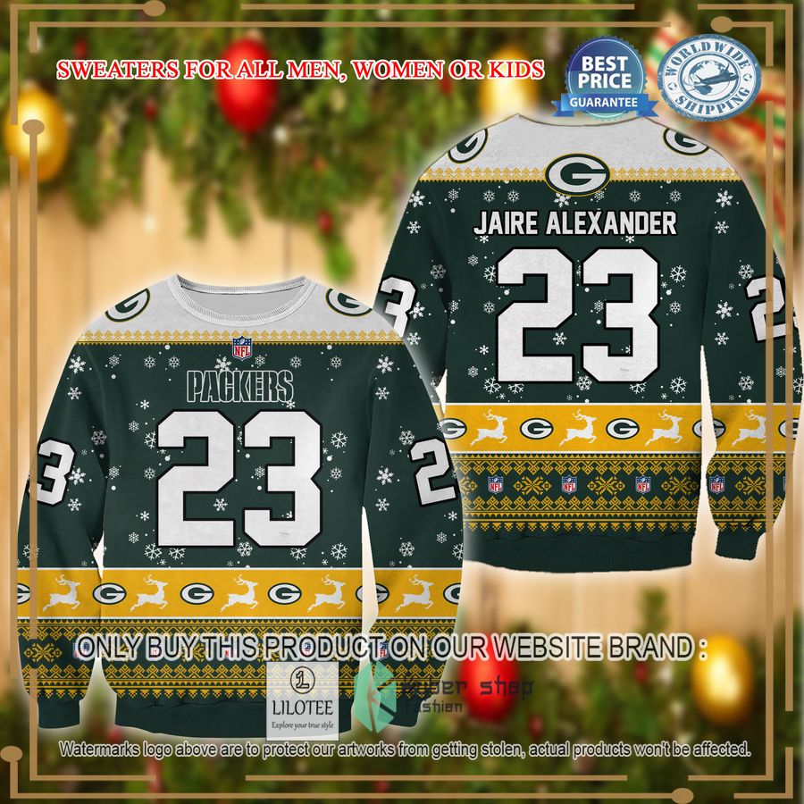 jaire alexander green bay packers christmas sweater 1 95548