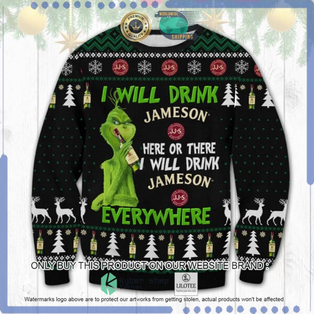 Jameson Grinch I Will Drink Everywhere Ugly Christmas Sweater - LIMITED EDITION 8