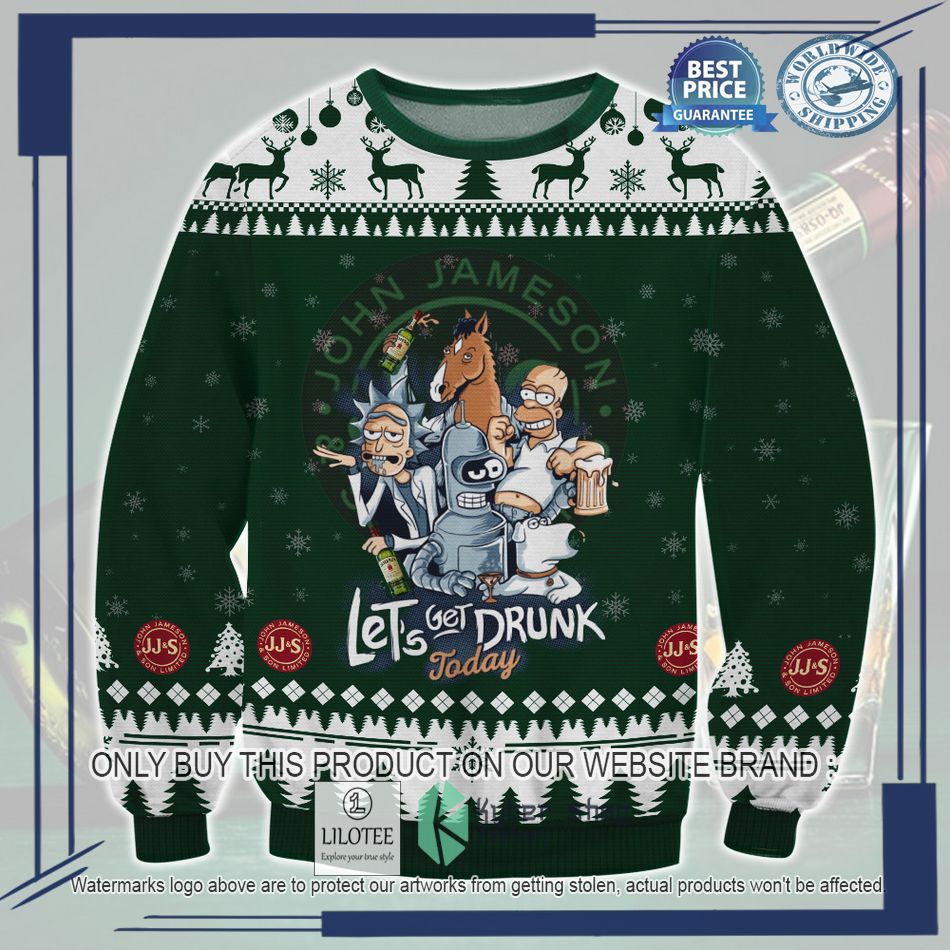 jameson rick sanchez homer simpson lets get drunk today ugly christmas sweater 1 18324