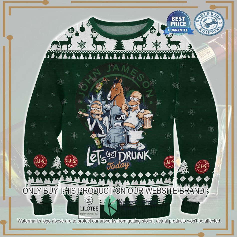 jameson rick sanchez homer simpson lets get drunk today ugly christmas sweater 1 51870