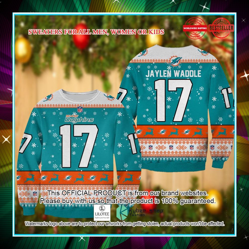 jaylen waddle miami dolphins christmas sweater 1 320