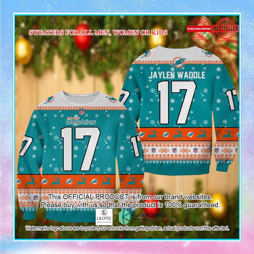 jaylen waddle miami dolphins christmas sweater 1 990