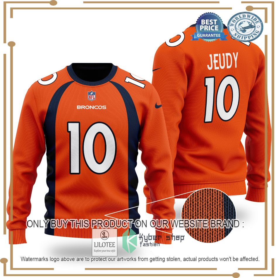jerry jeudy 10 denver broncos nfl orange wool sweater 1 87102
