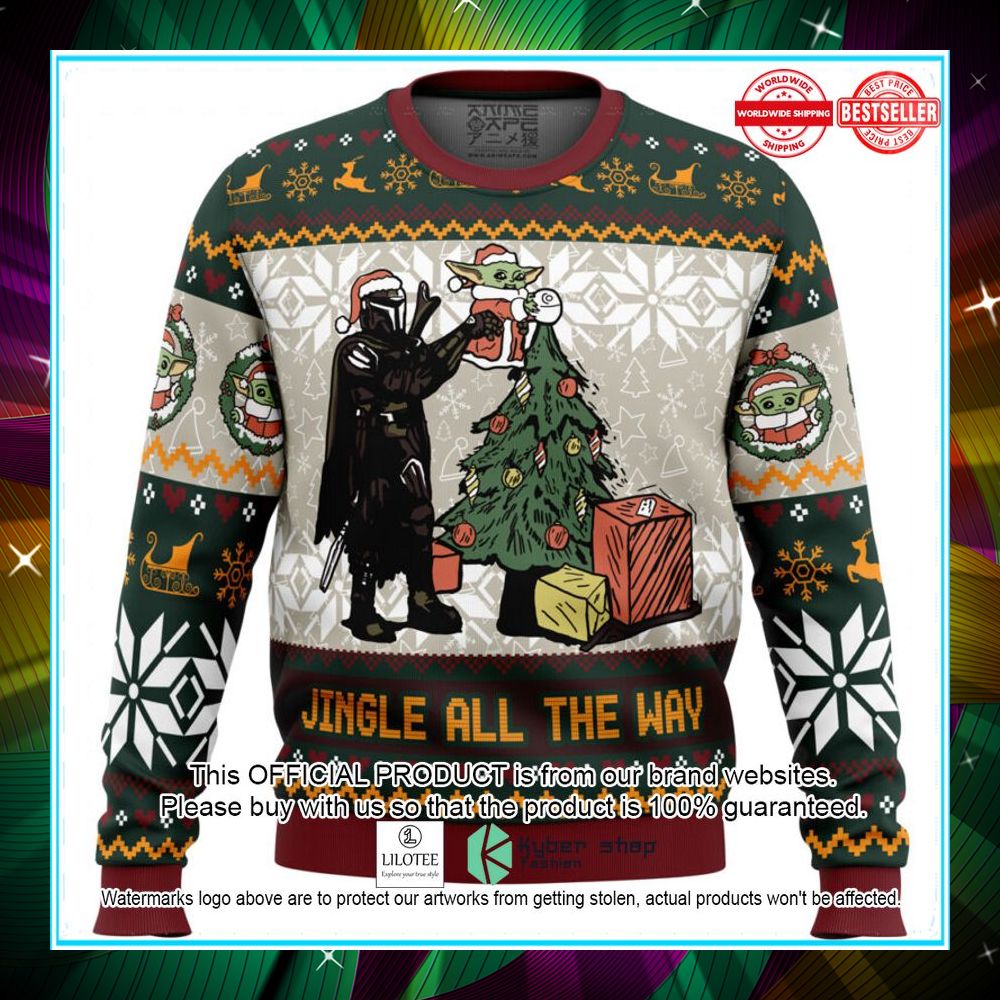 jingle all the way mandalorian star wars christmas sweater 1 97