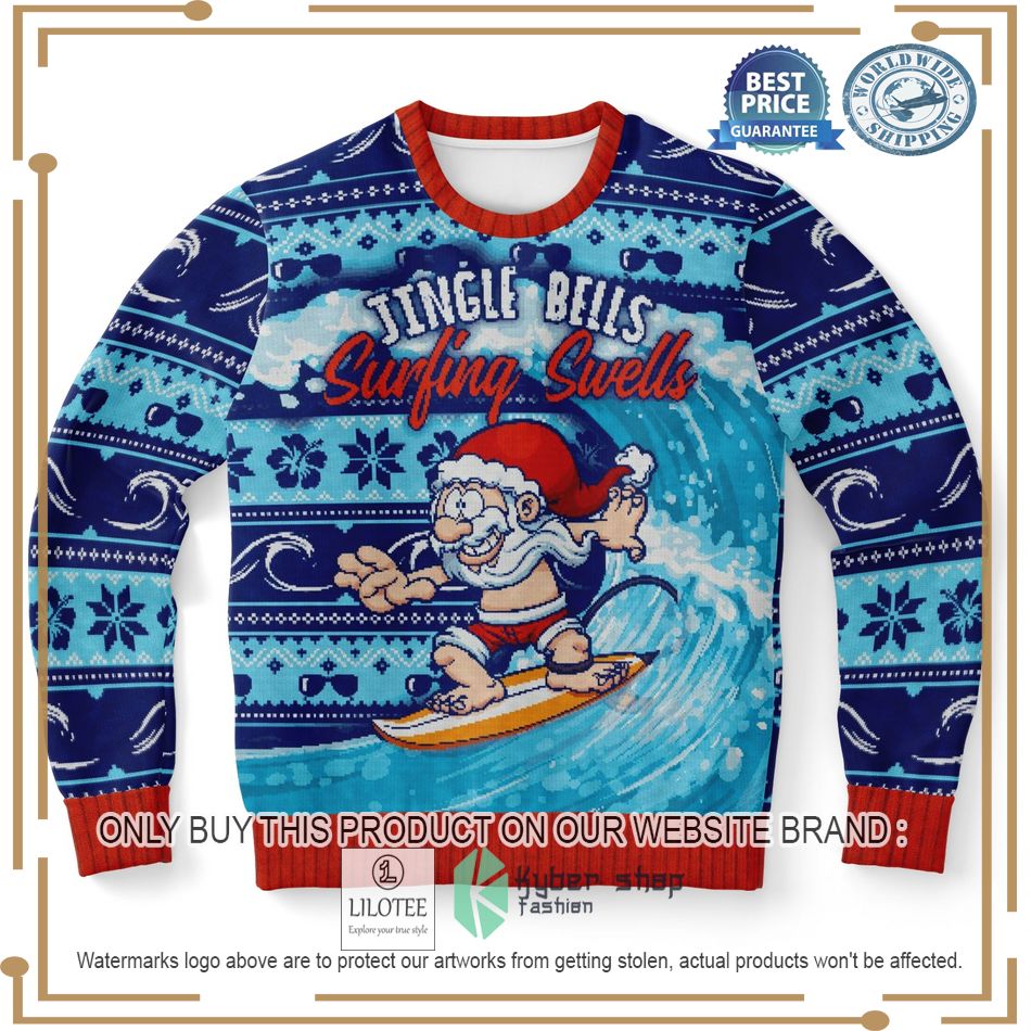 jingle bells surfing swells santa ugly christmas sweater 1 45971