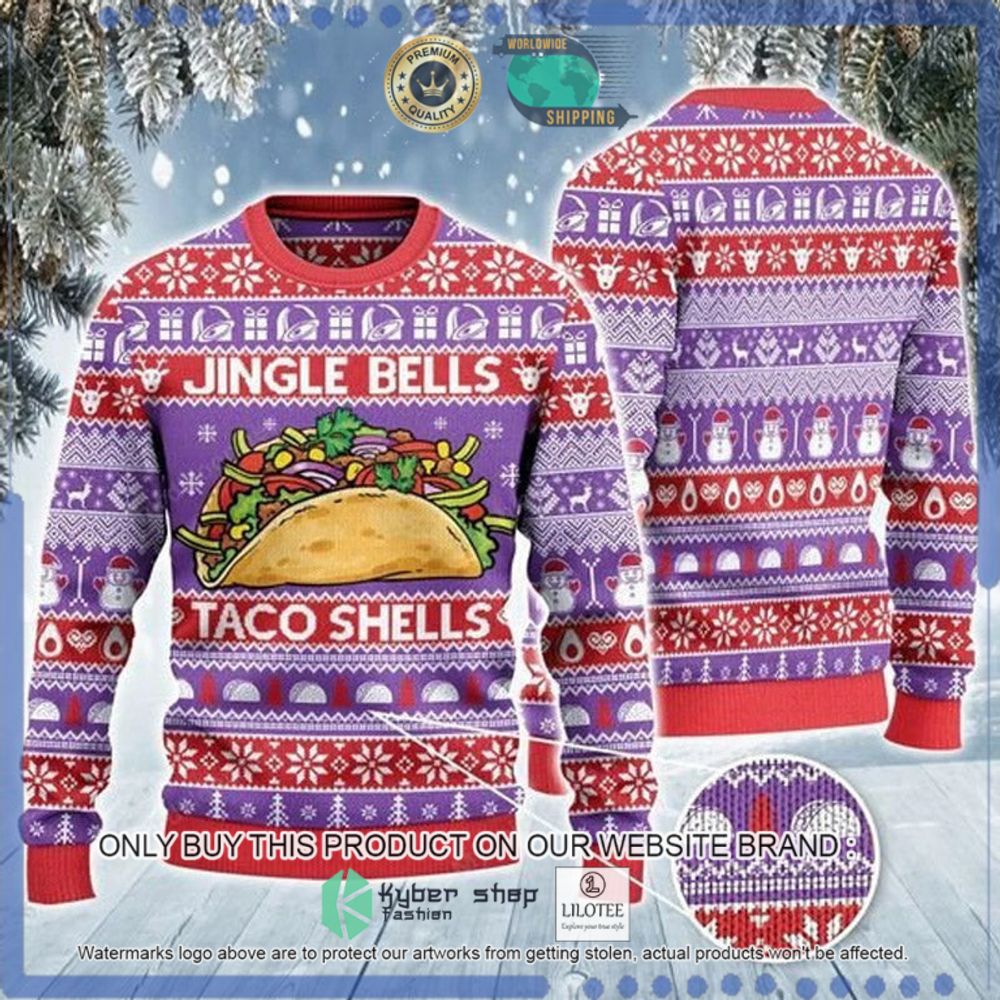 jingle bells taco shells red pink christmas sweater 1 89220