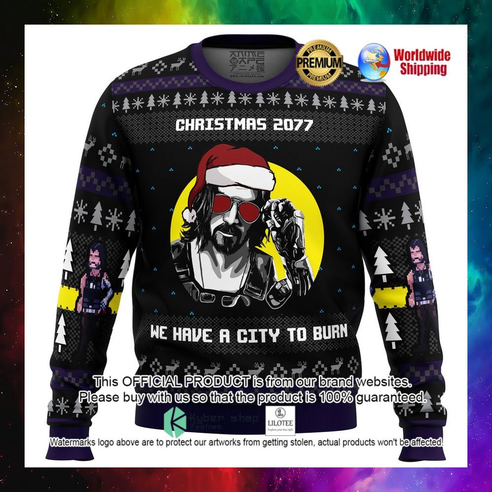 johnny silverhand 2077 we have a city to burn christmas sweater 1 280