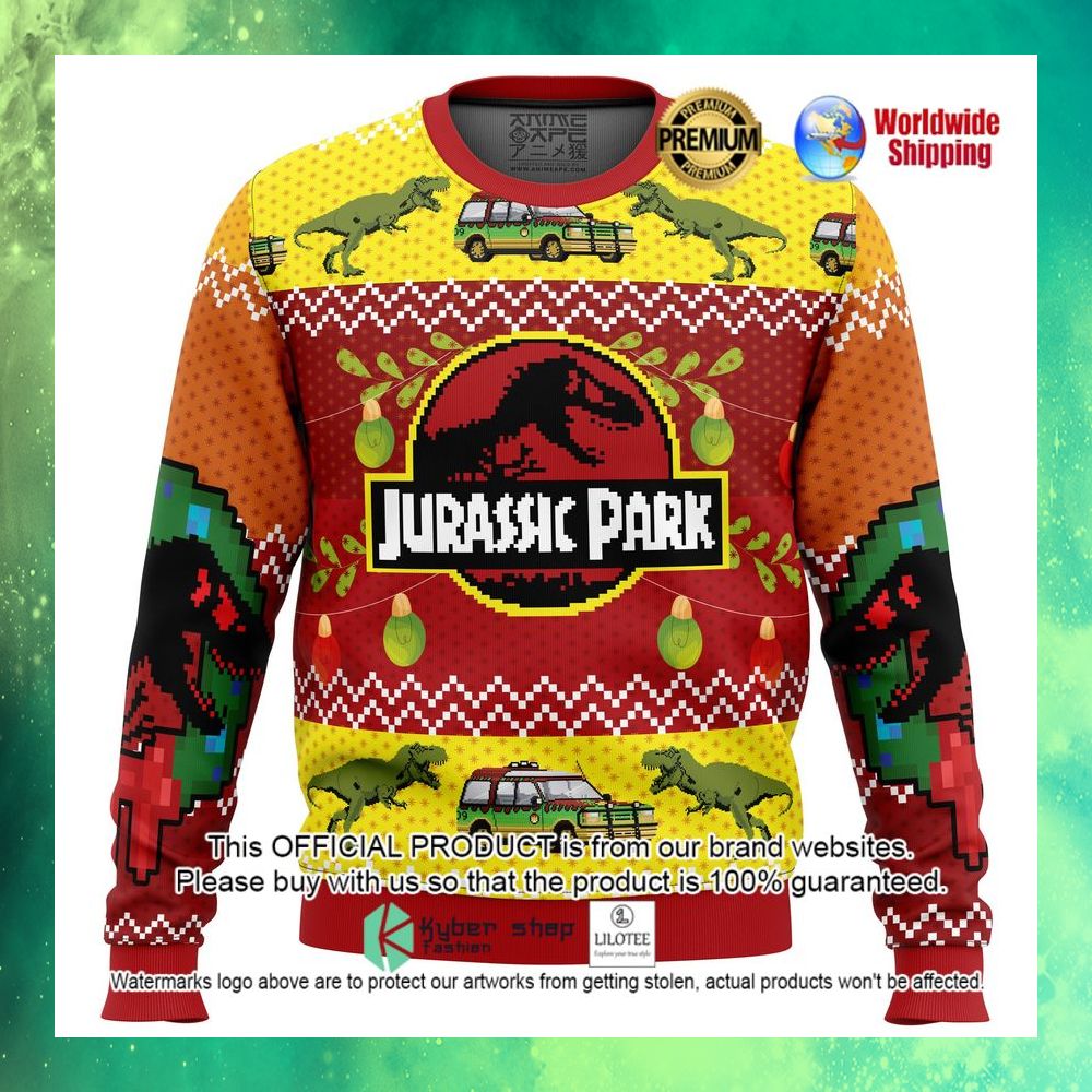 jurassic park car christmas sweater 1 609