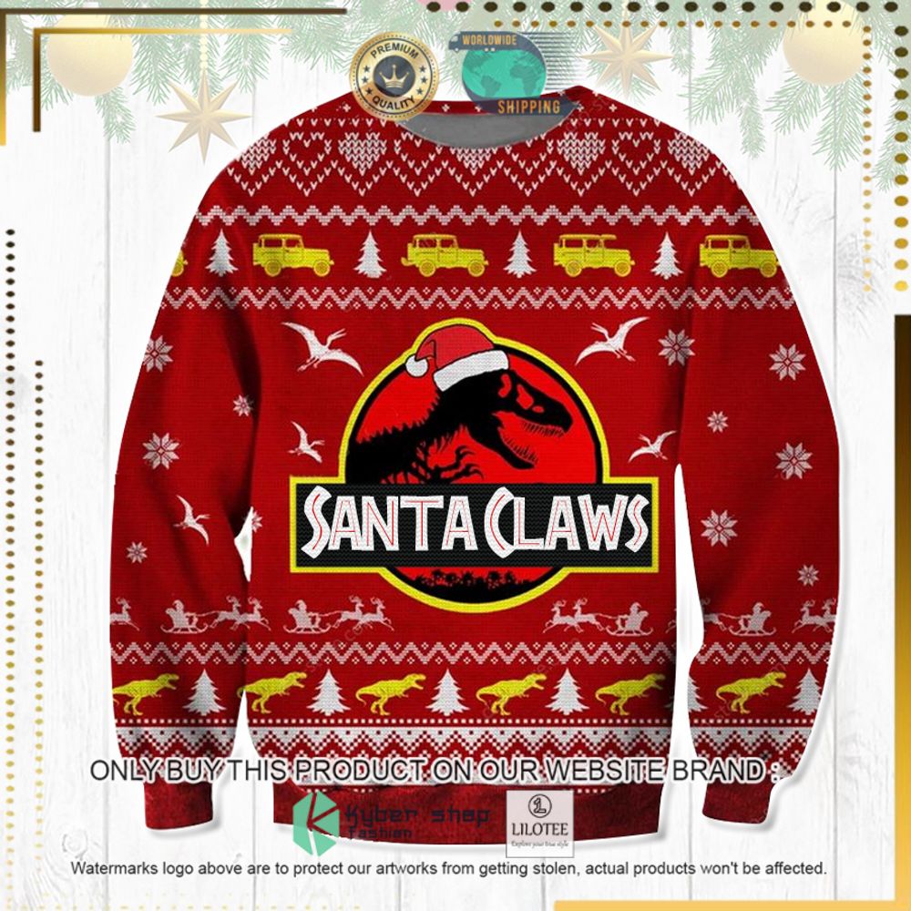 jurassic park santa claws ugly sweater 1 54559