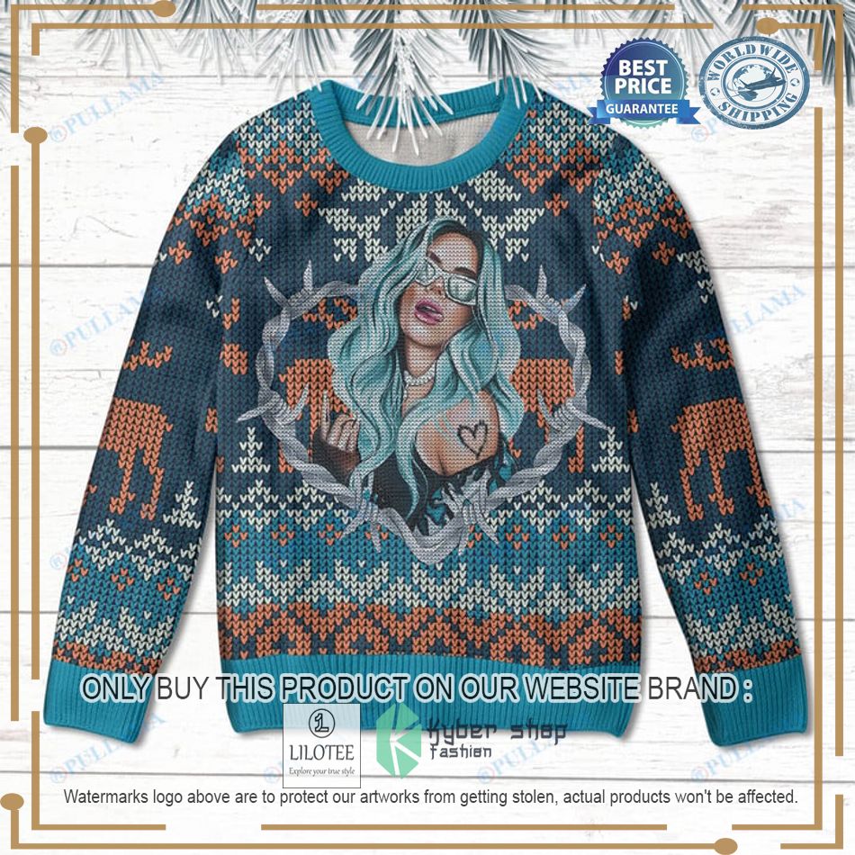 karol g blue ugly christmas sweater 1 79180