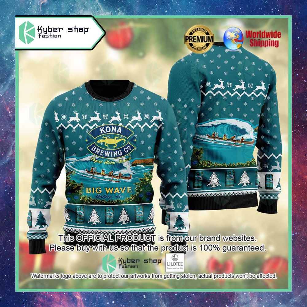 kona brewing co big wave christmas sweater 1 442